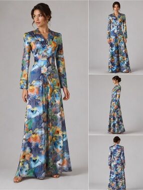 Vintage 60's/70's print long sleeve maxi dress